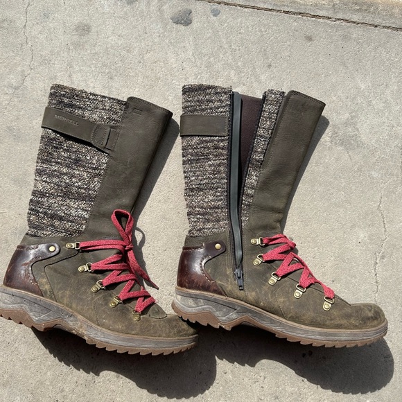 Merrell Shoes - Merrell Bungee Cord Hiking Boots Army Green Red Lace 8.5